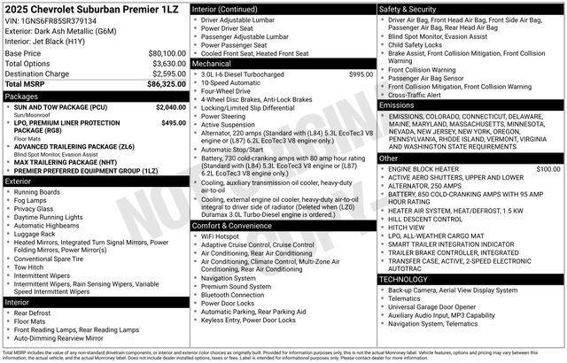 new 2025 Chevrolet Suburban car, priced at $81,610