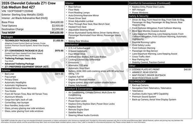 new 2026 Chevrolet Colorado car, priced at $47,141