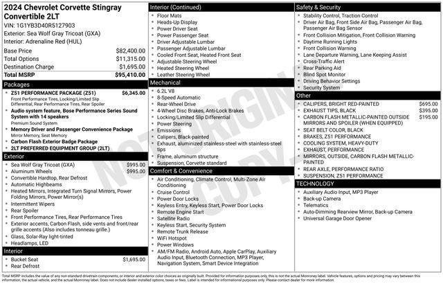 used 2024 Chevrolet Corvette car, priced at $77,981