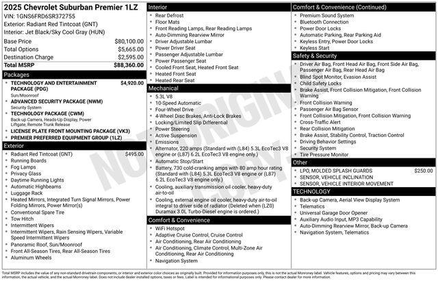 new 2025 Chevrolet Suburban car, priced at $87,460