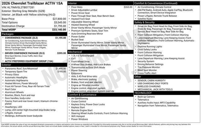new 2026 Chevrolet TrailBlazer car, priced at $31,957