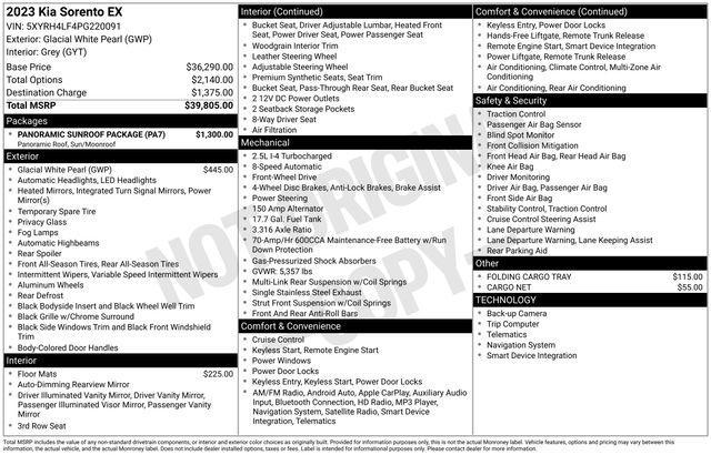 used 2023 Kia Sorento car, priced at $24,380