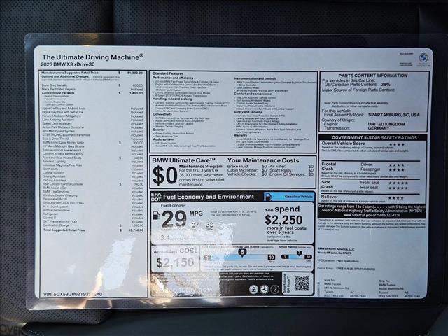 new 2026 BMW X3 car, priced at $55,750