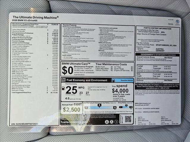 new 2026 BMW X5 car, priced at $87,175