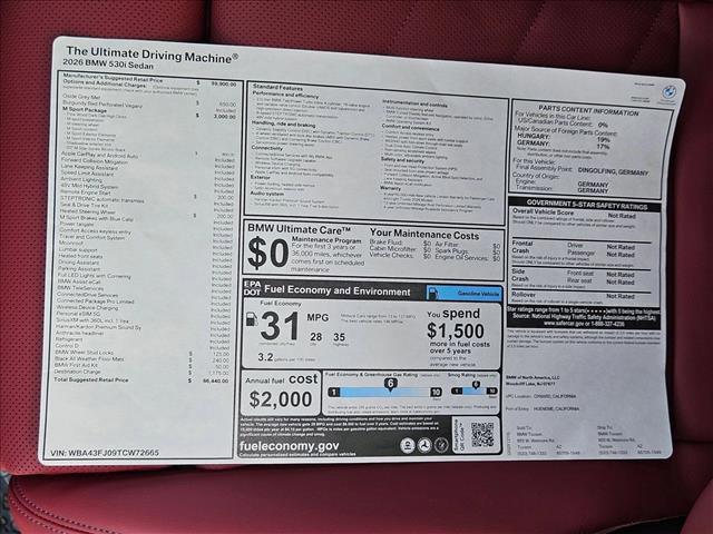 new 2026 BMW 530 car, priced at $66,440
