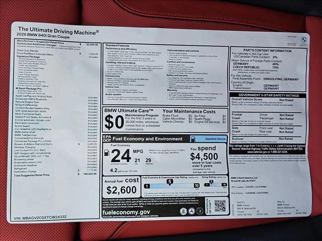 new 2026 BMW 840 Gran Coupe car, priced at $100,824