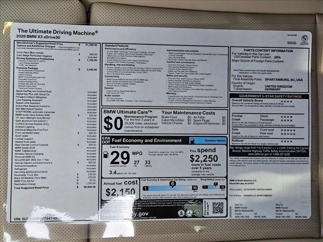new 2026 BMW X3 car, priced at $61,729