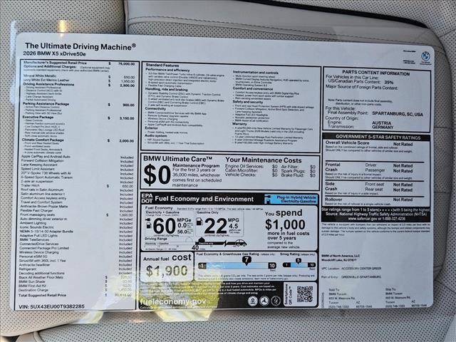 new 2026 BMW X5 PHEV car, priced at $90,615