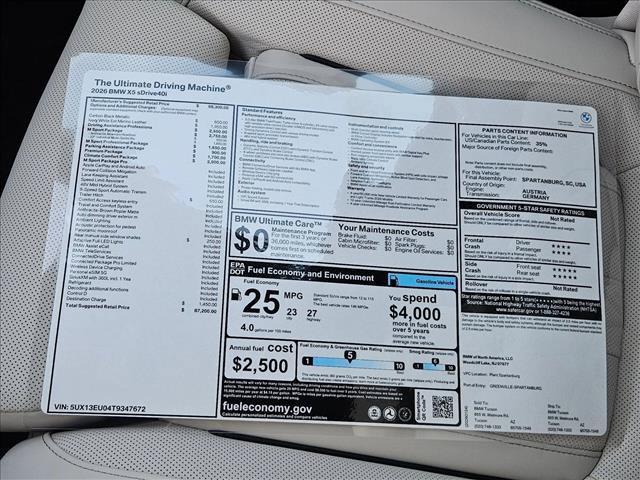 new 2026 BMW X5 car, priced at $87,200