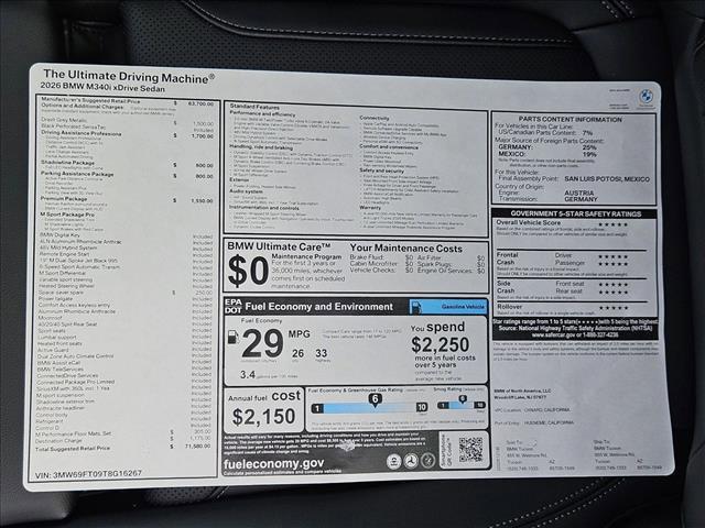 new 2026 BMW M340 car, priced at $71,580
