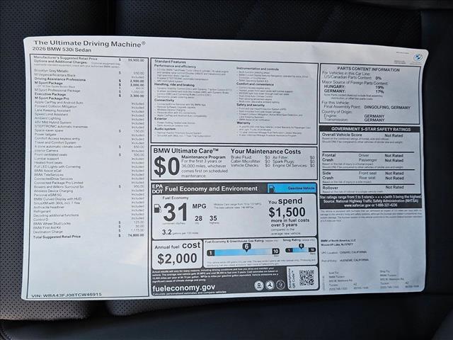 new 2026 BMW 530 car, priced at $74,800