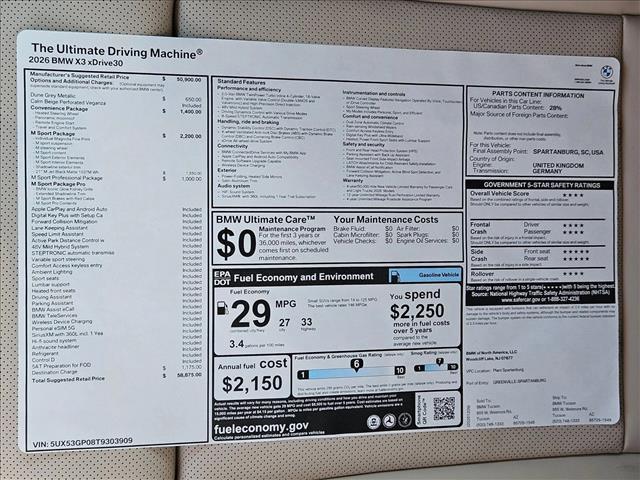 new 2026 BMW X3 car, priced at $58,875