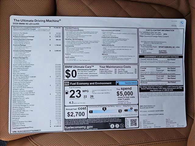 new 2026 BMW X6 car, priced at $87,800