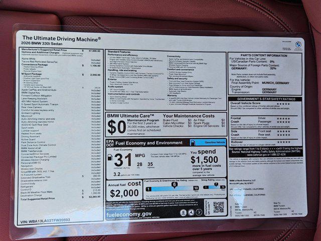 new 2026 BMW 330 car, priced at $53,265