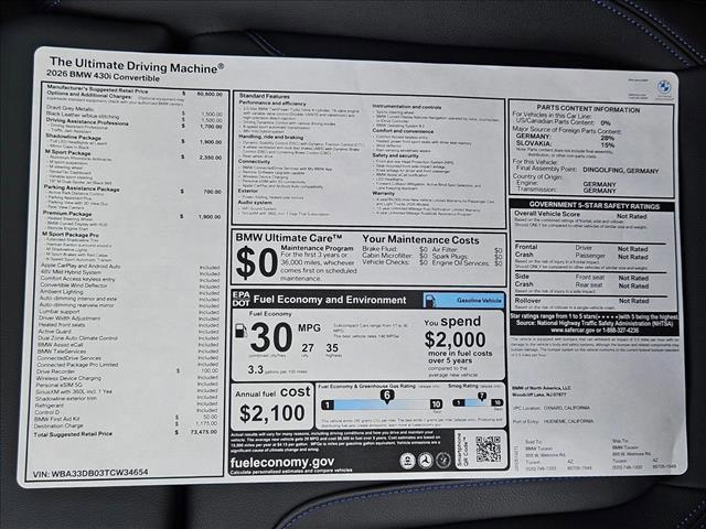 new 2026 BMW 430 car, priced at $73,475