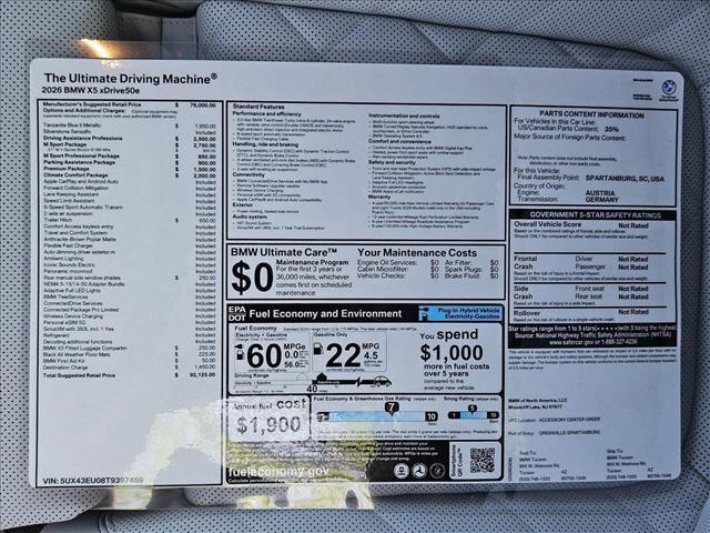 new 2026 BMW X5 PHEV car, priced at $92,924