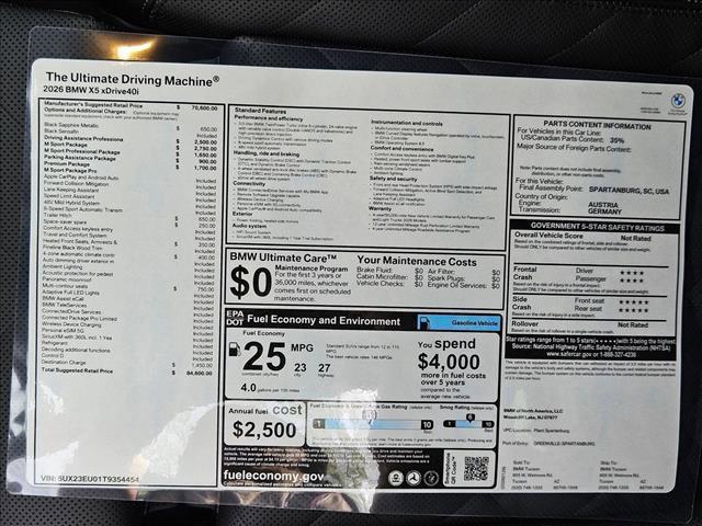 new 2026 BMW X5 car, priced at $84,600