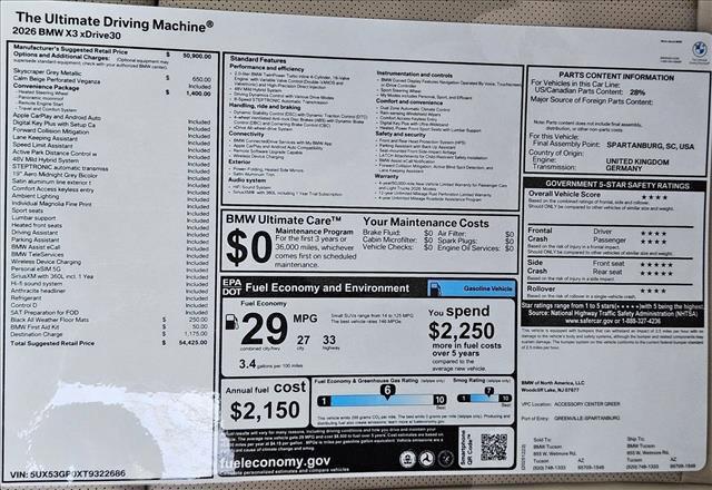 new 2026 BMW X3 car, priced at $54,425