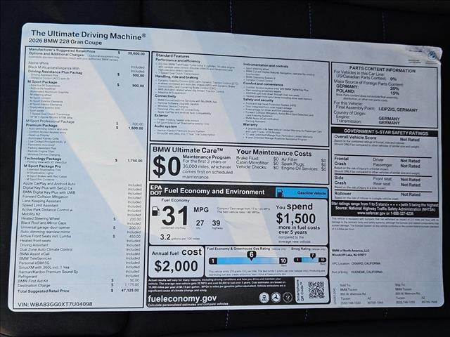 new 2026 BMW 228 Gran Coupe car, priced at $47,125