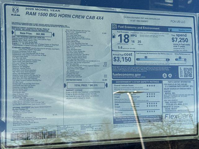 new 2026 Ram 1500 car, priced at $63,015