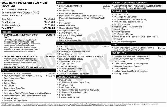 used 2022 Ram 1500 car, priced at $33,465