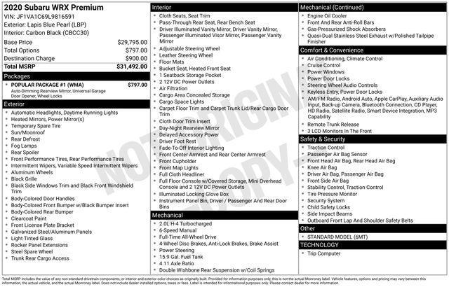 used 2020 Subaru WRX car, priced at $20,971