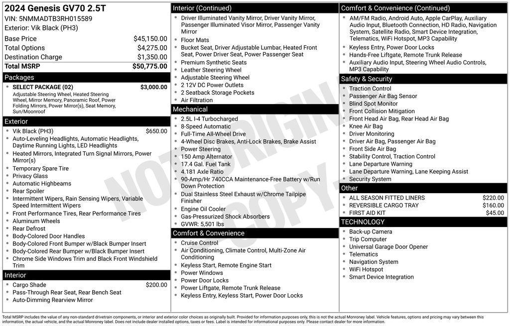 used 2024 Genesis GV70 car, priced at $31,896