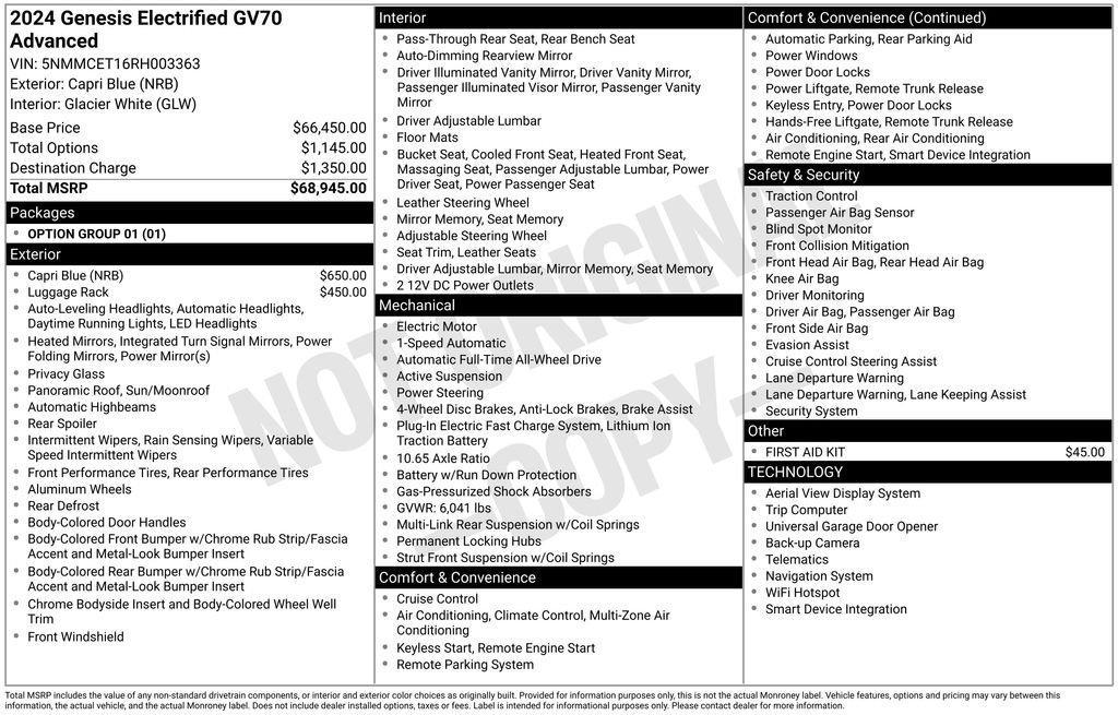 used 2024 Genesis Electrified GV70 car, priced at $33,985