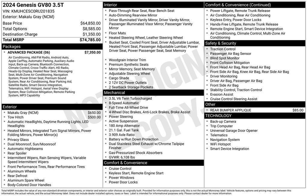 used 2024 Genesis GV80 car, priced at $55,876