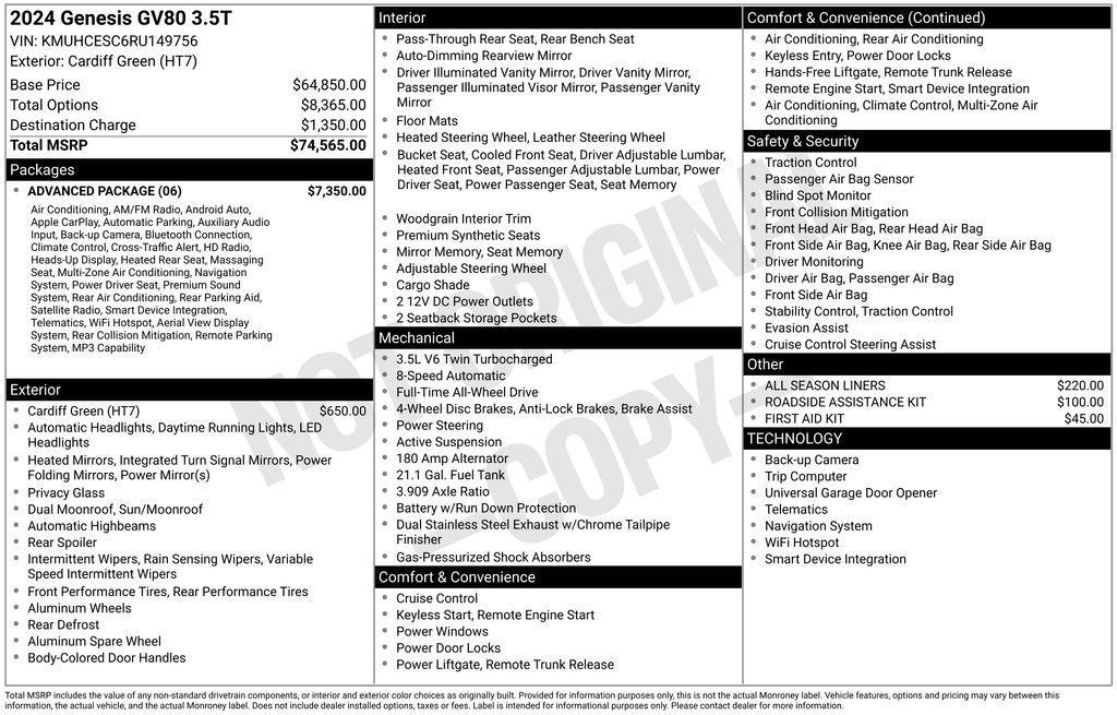 used 2024 Genesis GV80 car, priced at $42,482