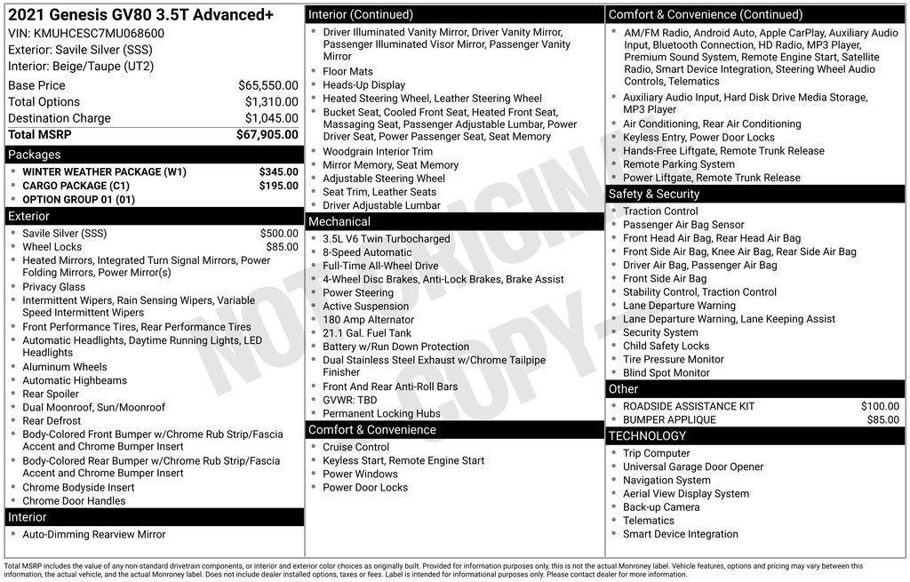 used 2021 Genesis GV80 car, priced at $29,936