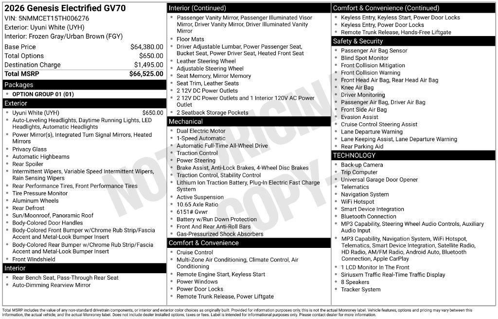 used 2026 Genesis Electrified GV70 car, priced at $56,336