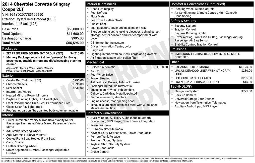 used 2014 Chevrolet Corvette Stingray car, priced at $33,986