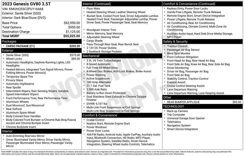 used 2023 Genesis GV80 car, priced at $46,857