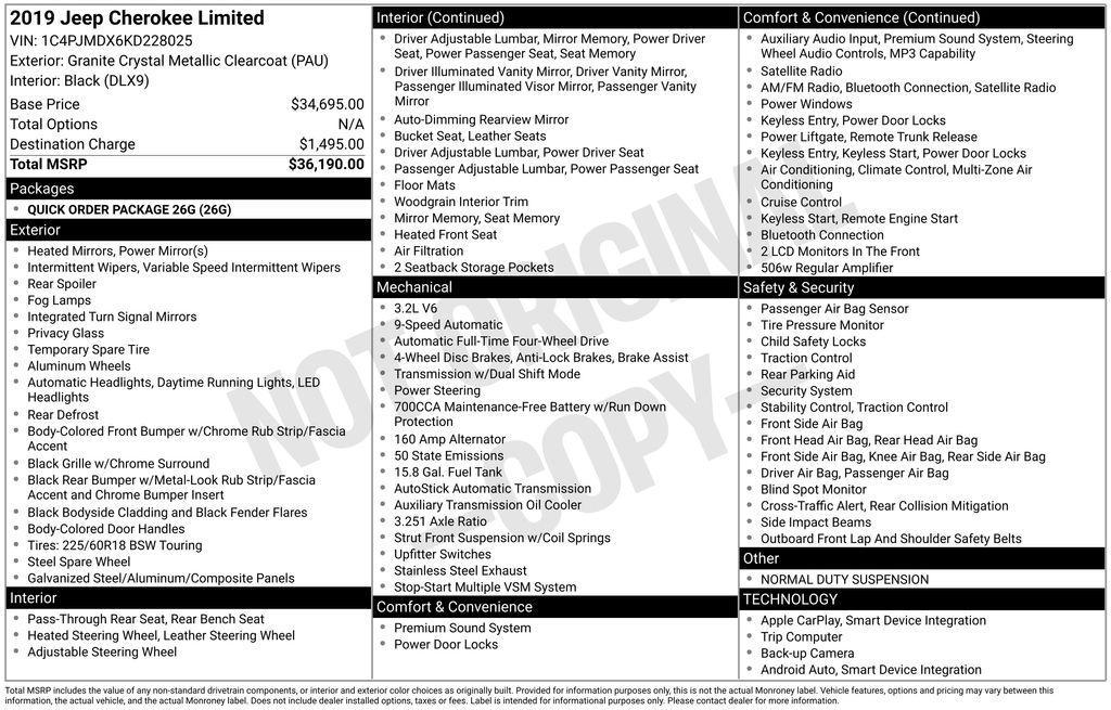 used 2019 Jeep Cherokee car, priced at $19,500