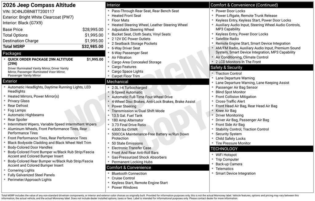 new 2026 Jeep Compass car, priced at $31,240