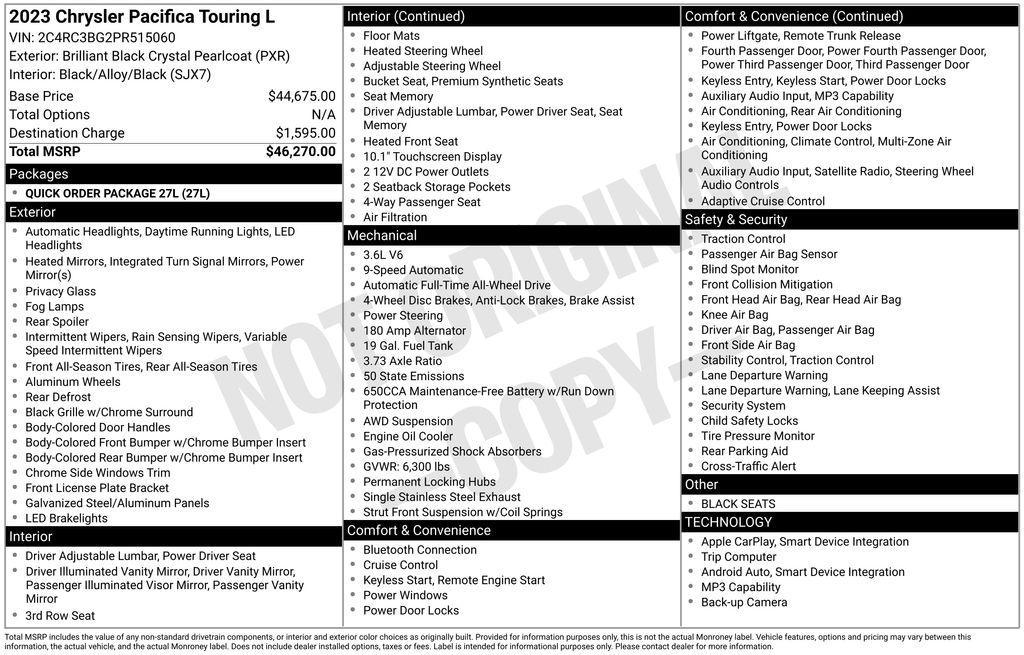 used 2023 Chrysler Pacifica car, priced at $27,900