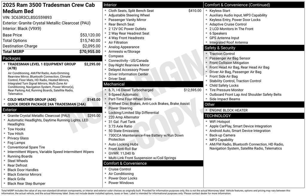 new 2025 Ram 3500 car, priced at $66,045