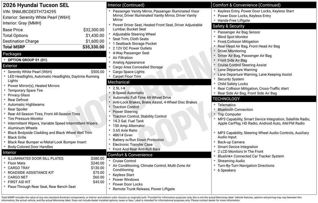 new 2026 Hyundai Tucson car, priced at $30,564