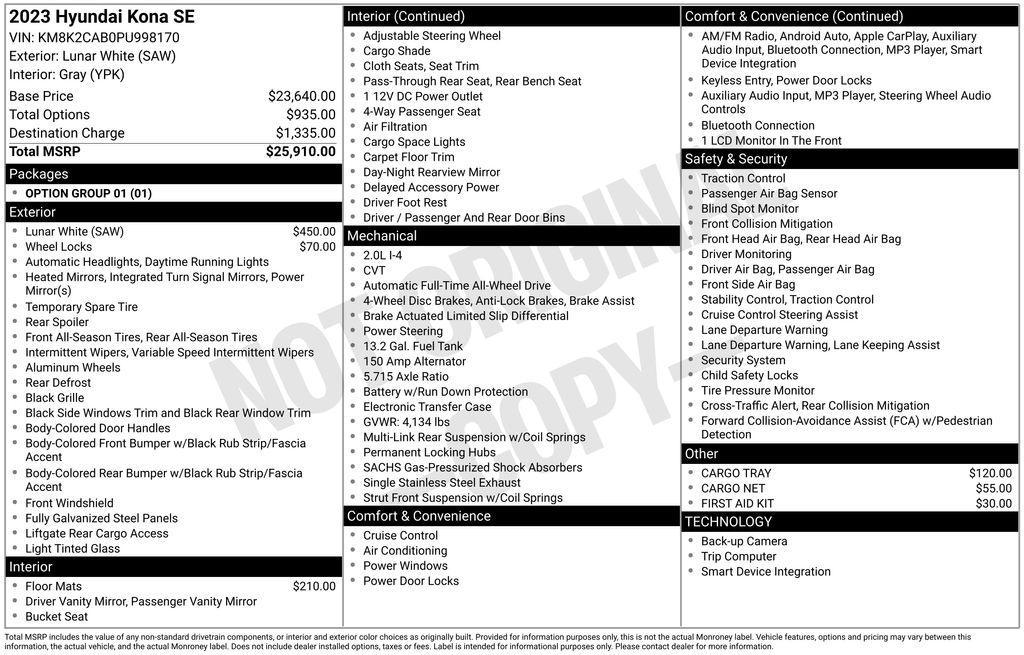 used 2023 Hyundai Kona car, priced at $18,995