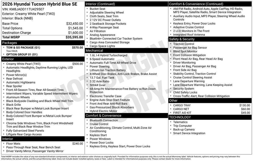 new 2026 Hyundai TUCSON Hybrid car, priced at $31,578