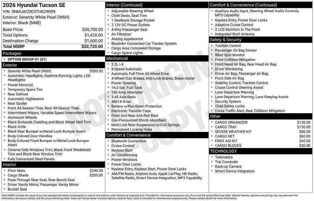 new 2026 Hyundai Tucson car, priced at $29,284
