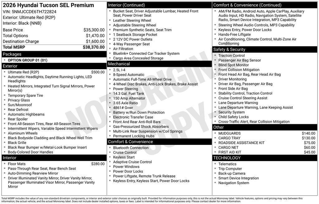 new 2026 Hyundai Tucson car, priced at $33,452