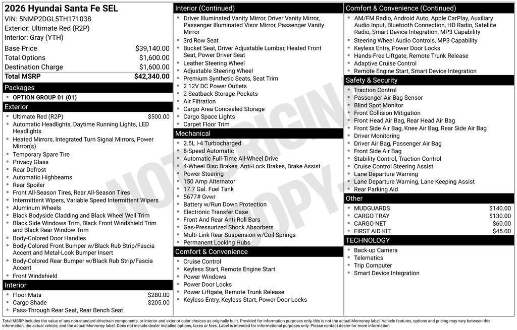 new 2026 Hyundai Santa Fe car, priced at $42,340