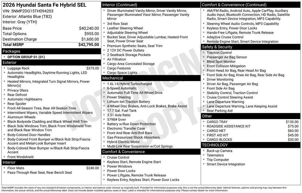 new 2026 Hyundai Santa Fe car, priced at $42,795