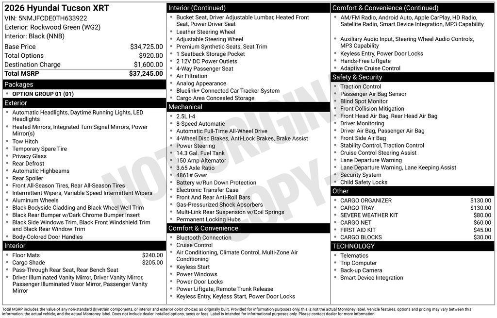 new 2026 Hyundai Tucson car, priced at $32,633