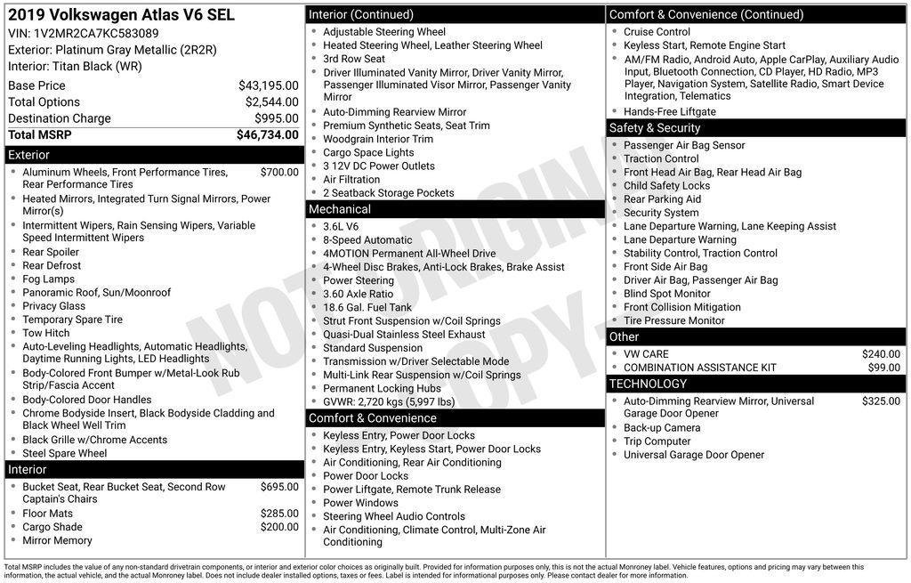 used 2019 Volkswagen Atlas car, priced at $21,495