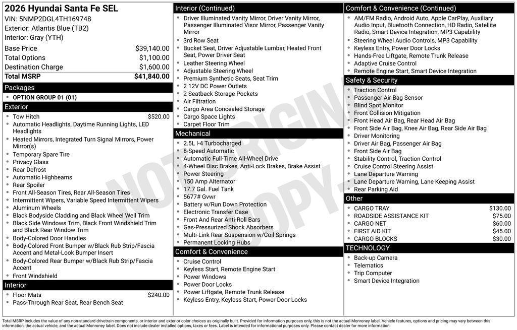 new 2026 Hyundai Santa Fe car, priced at $41,840