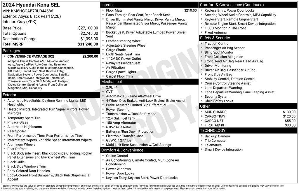 used 2024 Hyundai Kona car, priced at $22,995