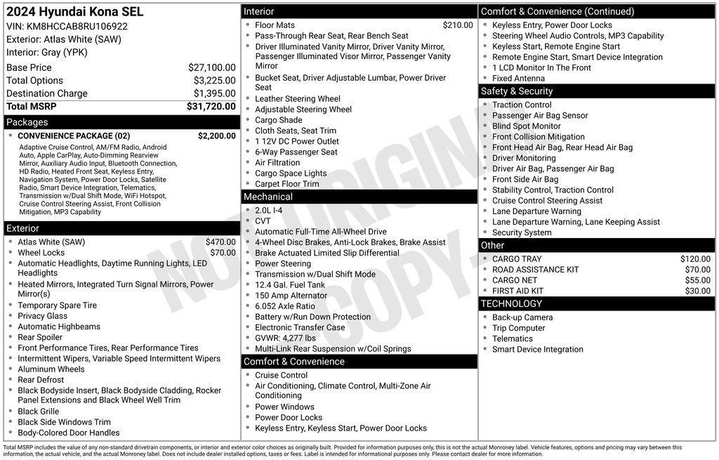 used 2024 Hyundai Kona car, priced at $23,995